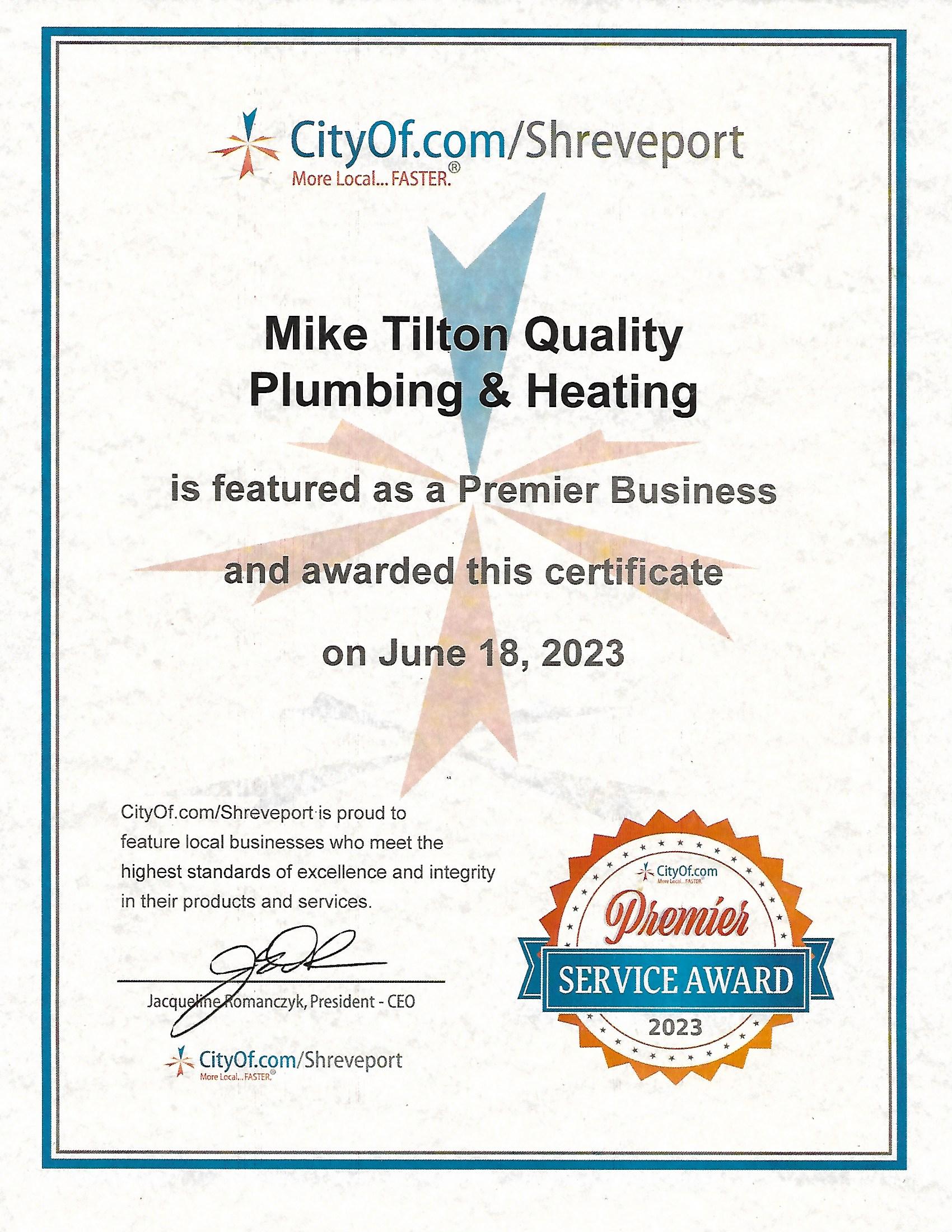CityOf award certficate